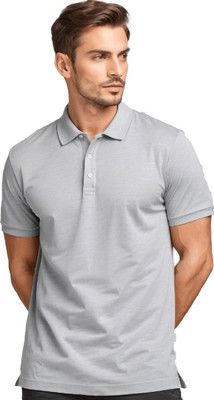 JEDFER Solid Men Polo Neck Grey T-Shirt
