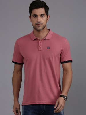 WROGN Solid Men Polo Neck Pink T-Shirt