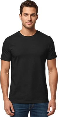 CELMERY Solid Men Round Neck Black T-Shirt