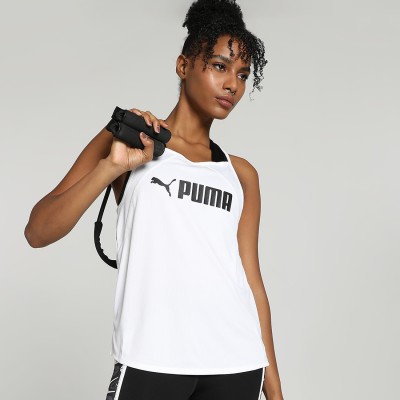 PUMA Solid, Printed Women Round Neck White T-Shirt