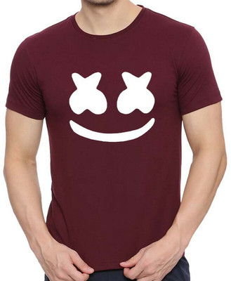 HIT SQUARE Printed Men Round Neck Maroon T-Shirt