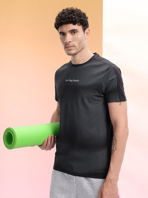 HRX by Hrithik Roshan Striped Men Round Neck Black T-Shirt