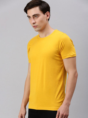 OrrganicChics Solid Men Round Neck Yellow T-Shirt