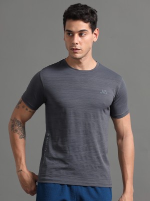 JILZ Self Design Men Round Neck Grey T-Shirt