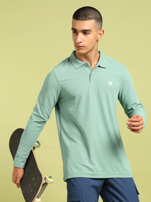 TECHNOSPORT Solid Men Polo Neck Green T-Shirt