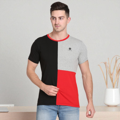 Faricon Trend Colorblock Men Round Neck Multicolor T-Shirt