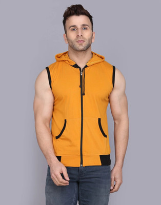 ELABOT Solid Men Hooded Neck Black, Yellow T-Shirt