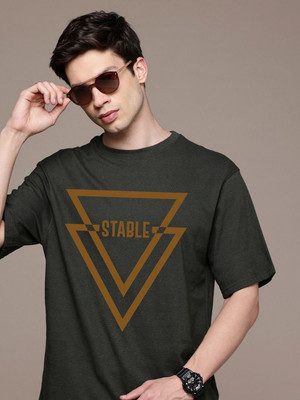 Moda Rapido Graphic Print Men Round Neck Light Green T-Shirt