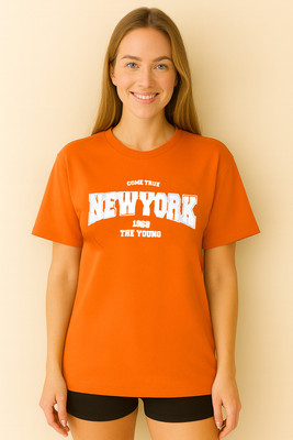 RAJARANCHO Graphic Print Women Round Neck Orange T-Shirt