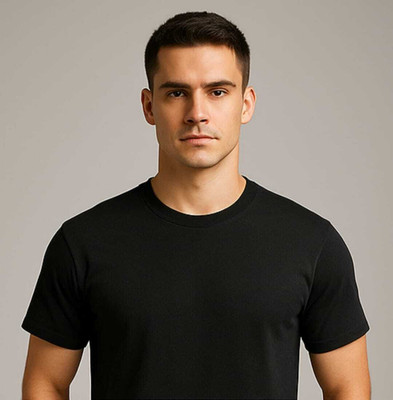 ONEPIS Solid Men Round Neck Black T-Shirt