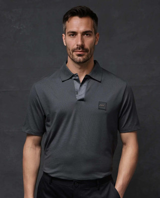 RARE RABBIT Solid Men Polo Neck Grey T-Shirt