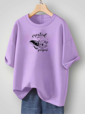 MAJESTIC FASHION Graphic Print Women Round Neck Purple T-Shirt