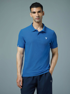 TECHNOSPORT Printed Men Polo Neck Blue T-Shirt