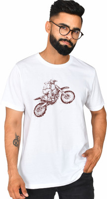 Burundi Blu Printed Men Round Neck White T-Shirt