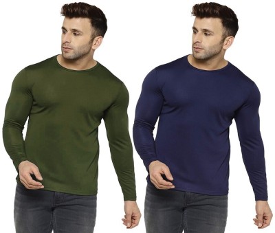 UDI n ADI Solid Men Round Neck Dark Blue, Dark Green T-Shirt