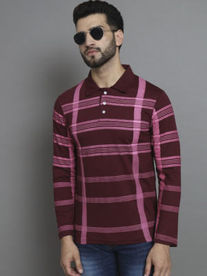 ZEBULUN Checkered Men Polo Neck Maroon T-Shirt