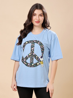 METRONAUT Graphic Print Women Round Neck Light Blue T-Shirt
