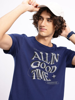 AEROPOSTALE Printed Men Round Neck Blue T-Shirt