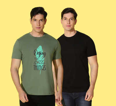 WOOSTRO Printed Men Round Neck Green, Black T-Shirt