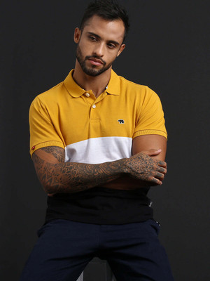 THE BEAR HOUSE Colorblock Men Polo Neck Yellow T-Shirt
