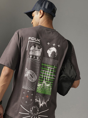 FCUK Printed Men Round Neck Grey T-Shirt