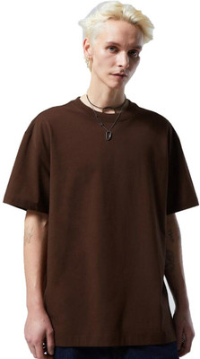 Besick Solid Men Round Neck Brown T-Shirt