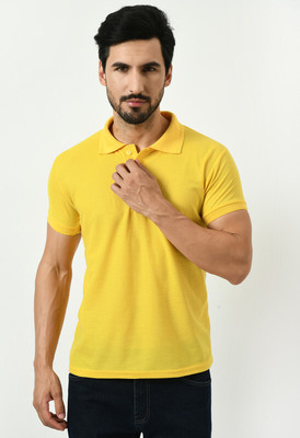 KAVYA Solid Men Polo Neck Yellow T-Shirt