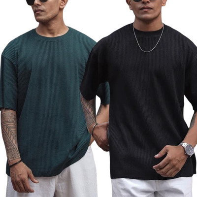 Ppenterises Self Design Men Round Neck Green, Black T-Shirt