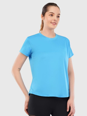 Chicaria Solid Women Round Neck Light Blue T-Shirt