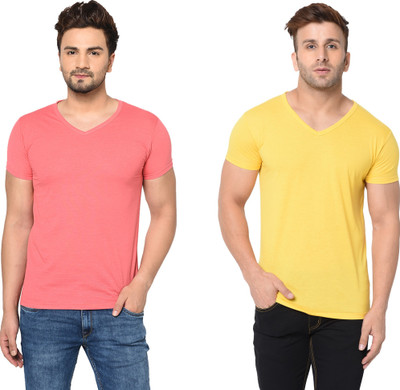 Tresna Trending Solid Men V Neck Multicolor T-Shirt