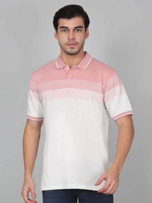 CANTABIL Striped Men Polo Neck Pink T-Shirt
