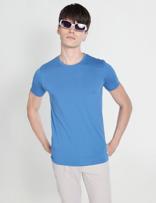 FLYING MACHINE Solid Men Round Neck Blue T-Shirt