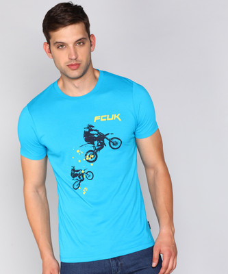 French Connection Printed Men Round Neck Blue T-Shirt