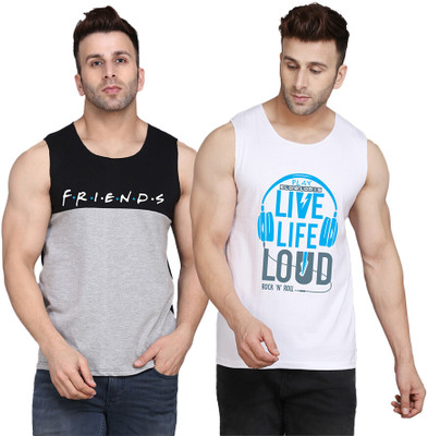 SLOWLORIS Printed, Colorblock Men Round Neck White, Black, Grey T-Shirt
