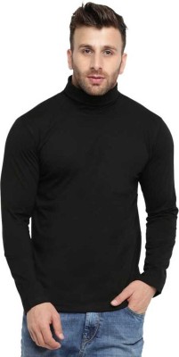 Zoby Solid Men High Neck Black T-Shirt