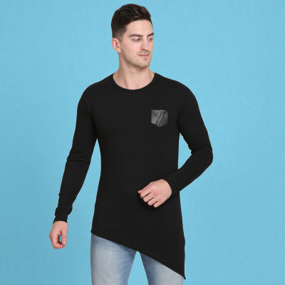 Faricon Trend Solid Men Round Neck Black T-Shirt