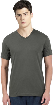 JOCKEY Solid Men V Neck Dark Green T-Shirt