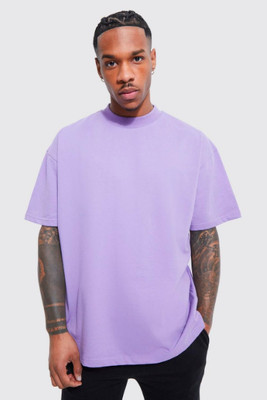 FURRR Self Design Men Round Neck Purple T-Shirt