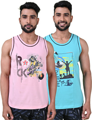 COLORS by Rupa Frontline Graphic Print Men Round Neck Pink, Light Blue T-Shirt