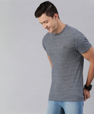 THE BEAR HOUSE Striped Men Round Neck Blue T-Shirt