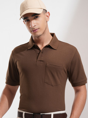 HIGHLANDER Solid Men Polo Neck Brown T-Shirt