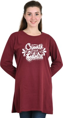 AJ FASHION Printed Women Round Neck Maroon T-Shirt