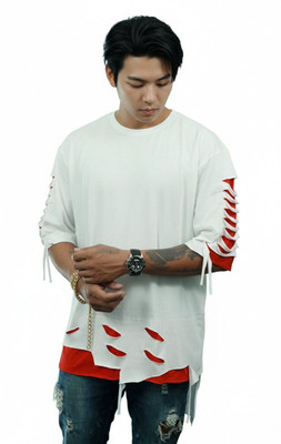 R World Solid Men Round Neck White T-Shirt