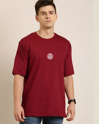 JP Creation Solid Men Round Neck Maroon T-Shirt