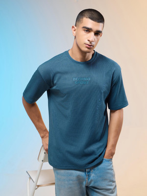 TECHNOSPORT Printed Men Round Neck Blue T-Shirt