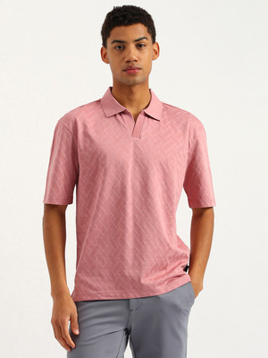 United Colors of Benetton Geometric Print Men Polo Neck Pink T-Shirt