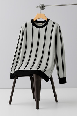 NB NICKY BOY Striped Men Round Neck Grey T-Shirt