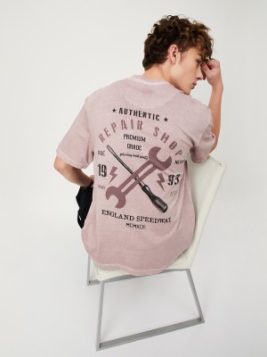 MAX Printed, Typography Men Round Neck Pink T-Shirt