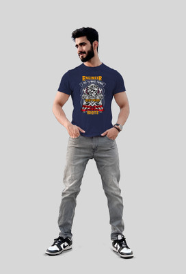 JP Creation Printed, Typography Men Round Neck Navy Blue T-Shirt