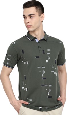 V-MART Printed, Typography Men Polo Neck Green T-Shirt